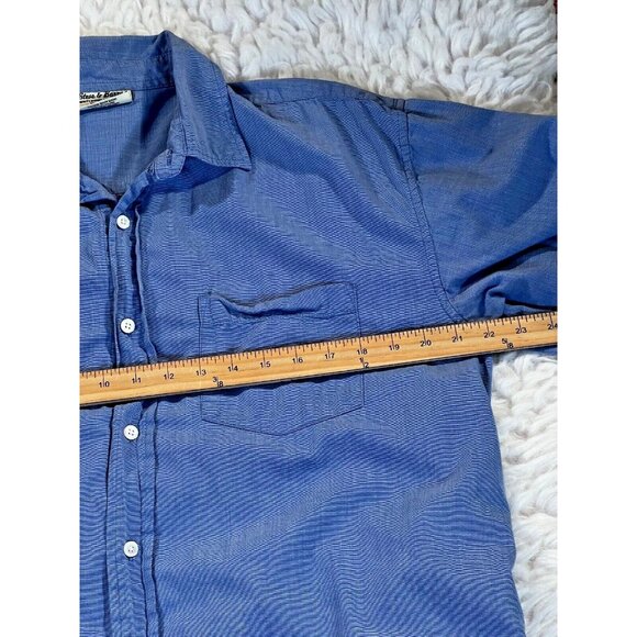 Steve & Barry Mens Casual Shirt Lg Blue Long Sleeve Pocket Solid 100% Cotton - Picture 4 of 10